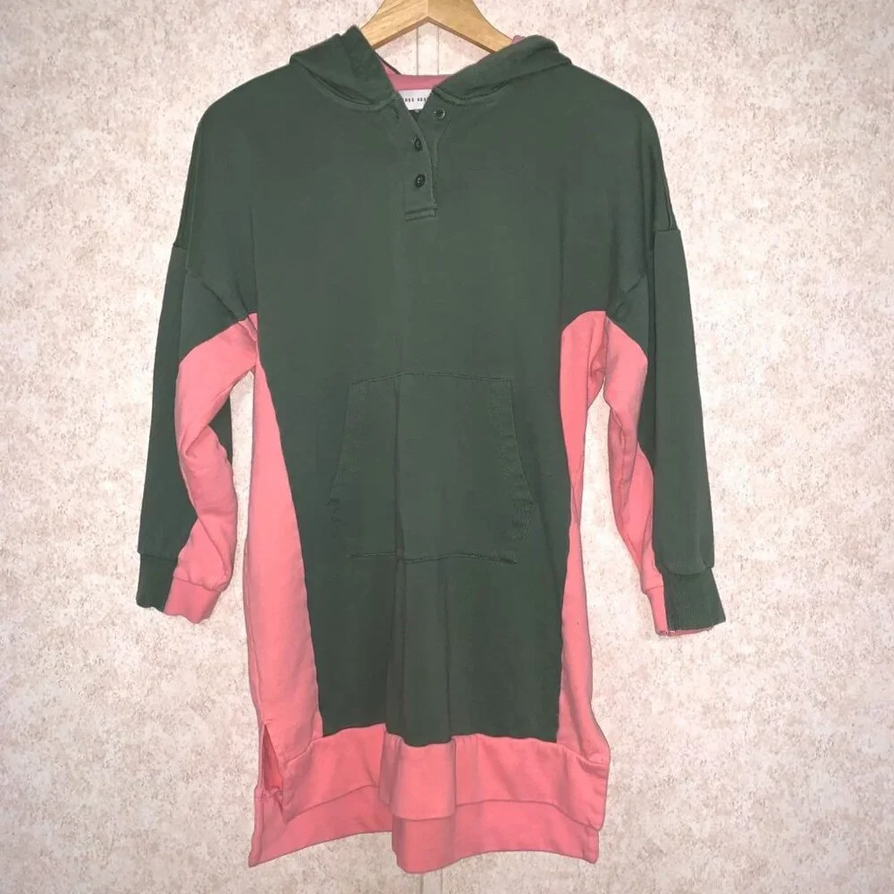 Free Assembly Girls‎ Long Hoodie Dress Pink/Green XXL